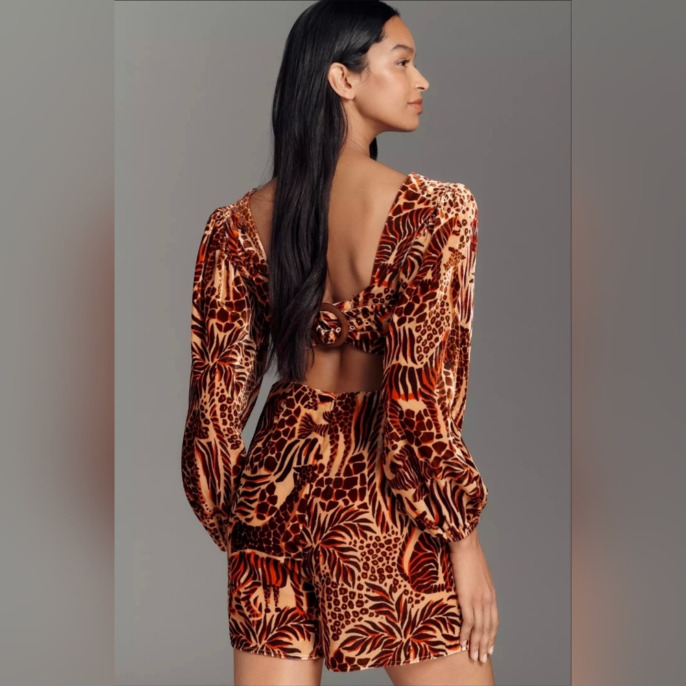Farm Rio Safari Print Long Sleeve Romper - Picture 3 of 5